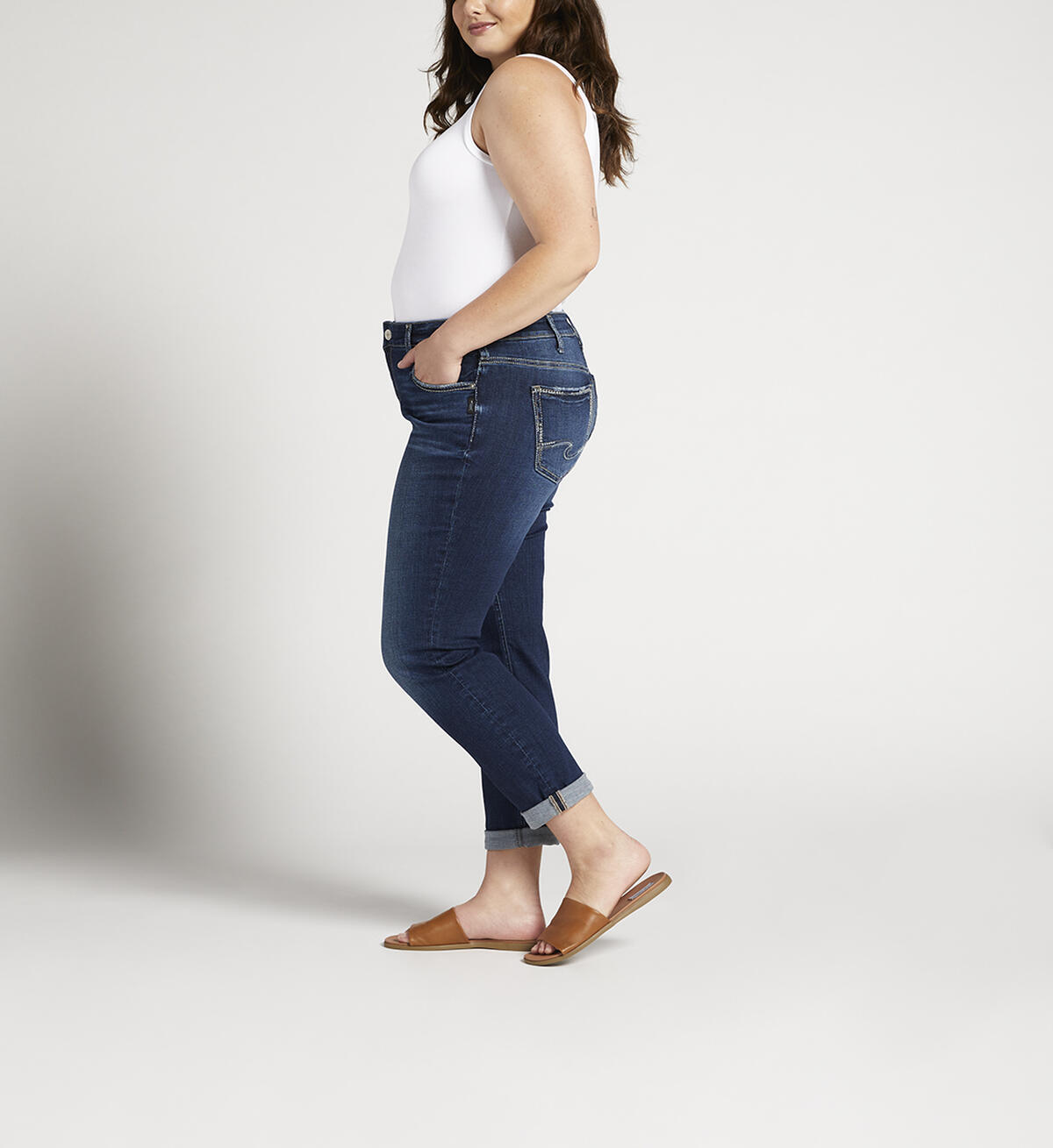 Boyfriend Mid Rise Slim Leg Jeans Plus Size, , hi-res image number 2