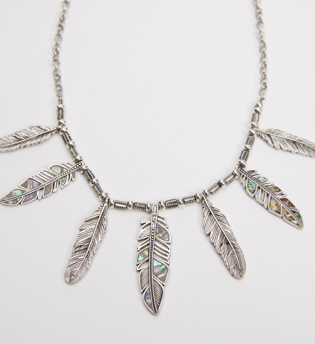 Silver-Tone Feather Statement Necklace, , hi-res image number 1