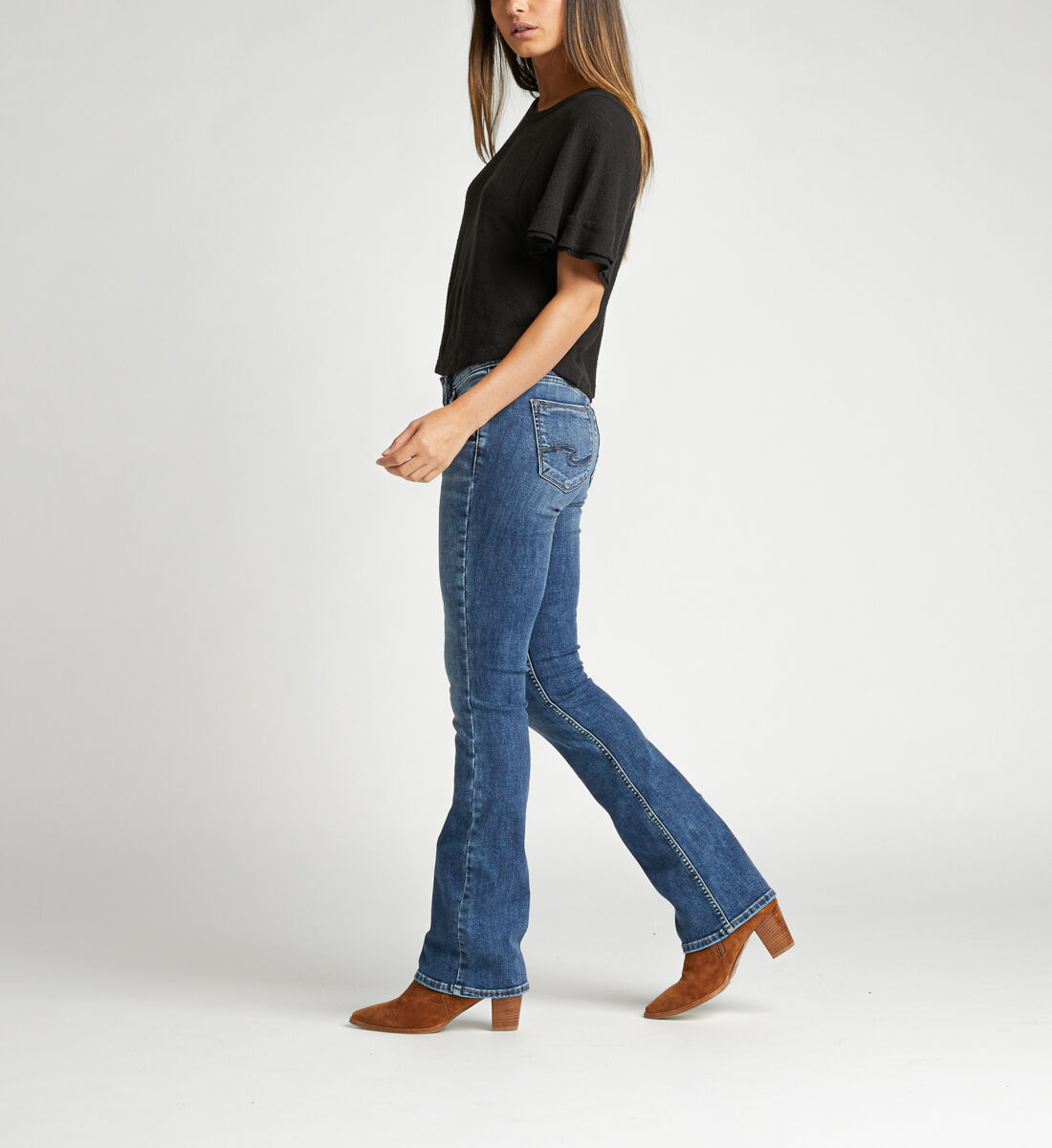 【BOK PLACE】Summer Cool Span Slim Fit Semi Bootcut Denim Pt WallFlower Women's Legendary Slim Bootcut Mid-Rise Belted