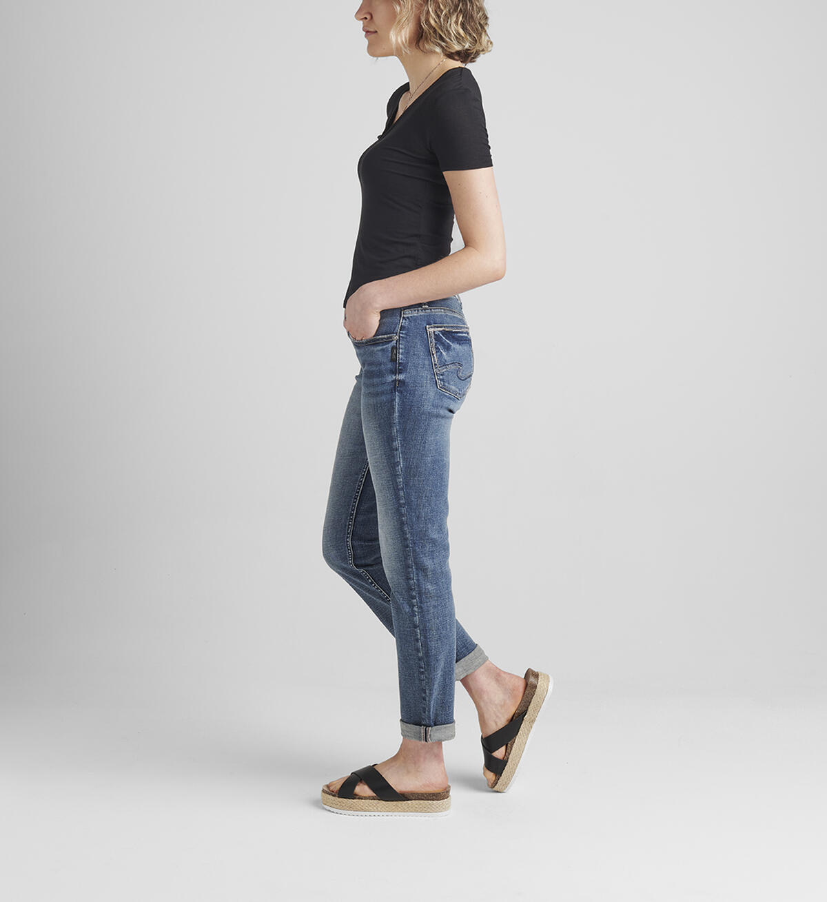 Boyfriend Mid Rise Slim Leg Jeans, , hi-res image number 2