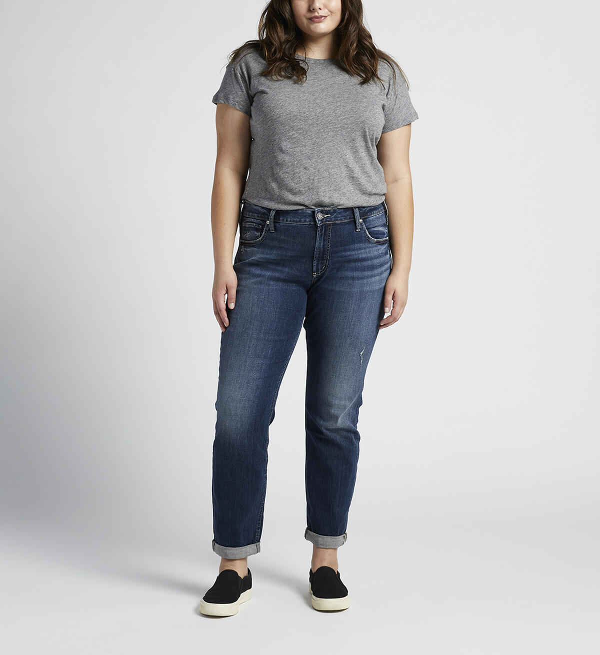 Boyfriend Mid Rise Slim Leg Jeans Plus Size, , hi-res image number 0