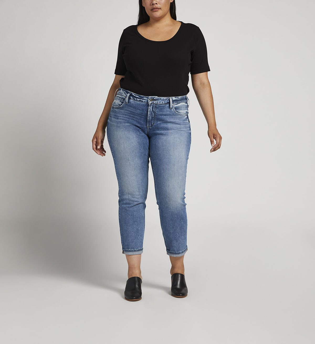 Boyfriend Mid Rise Slim Leg Jeans Plus Size, Indigo, hi-res image number 0
