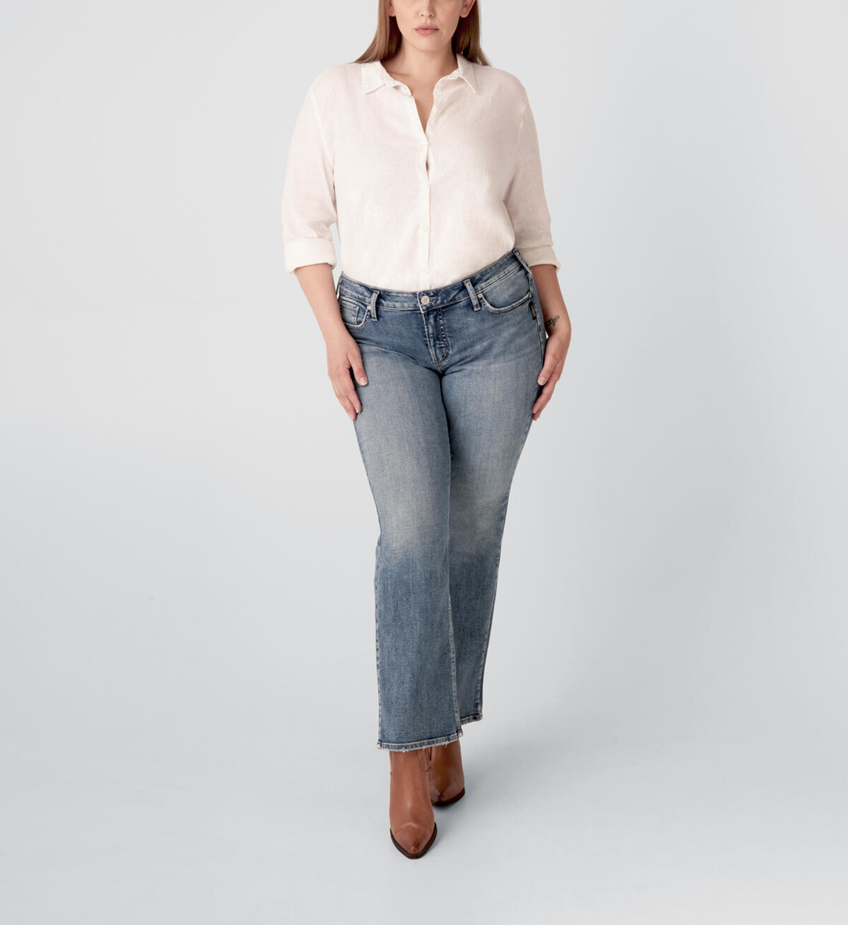 Elyse Mid Rise Slim Bootcut Jeans Plus Size, , hi-res image number 0