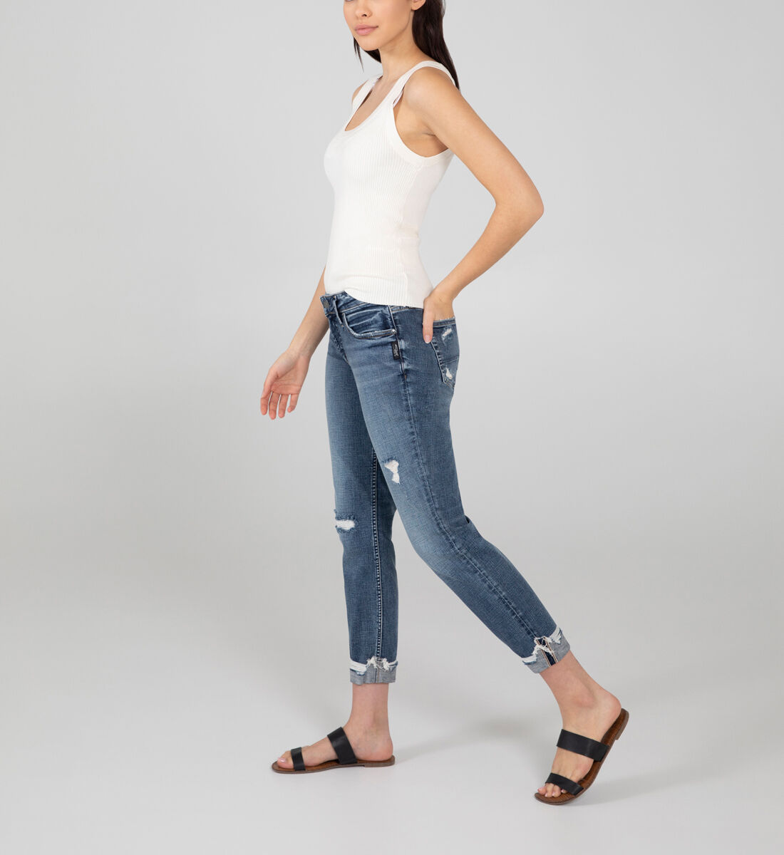 Buy Boyfriend Mid Rise Slim Leg Jeans for USD 74.00 Silver Jeans