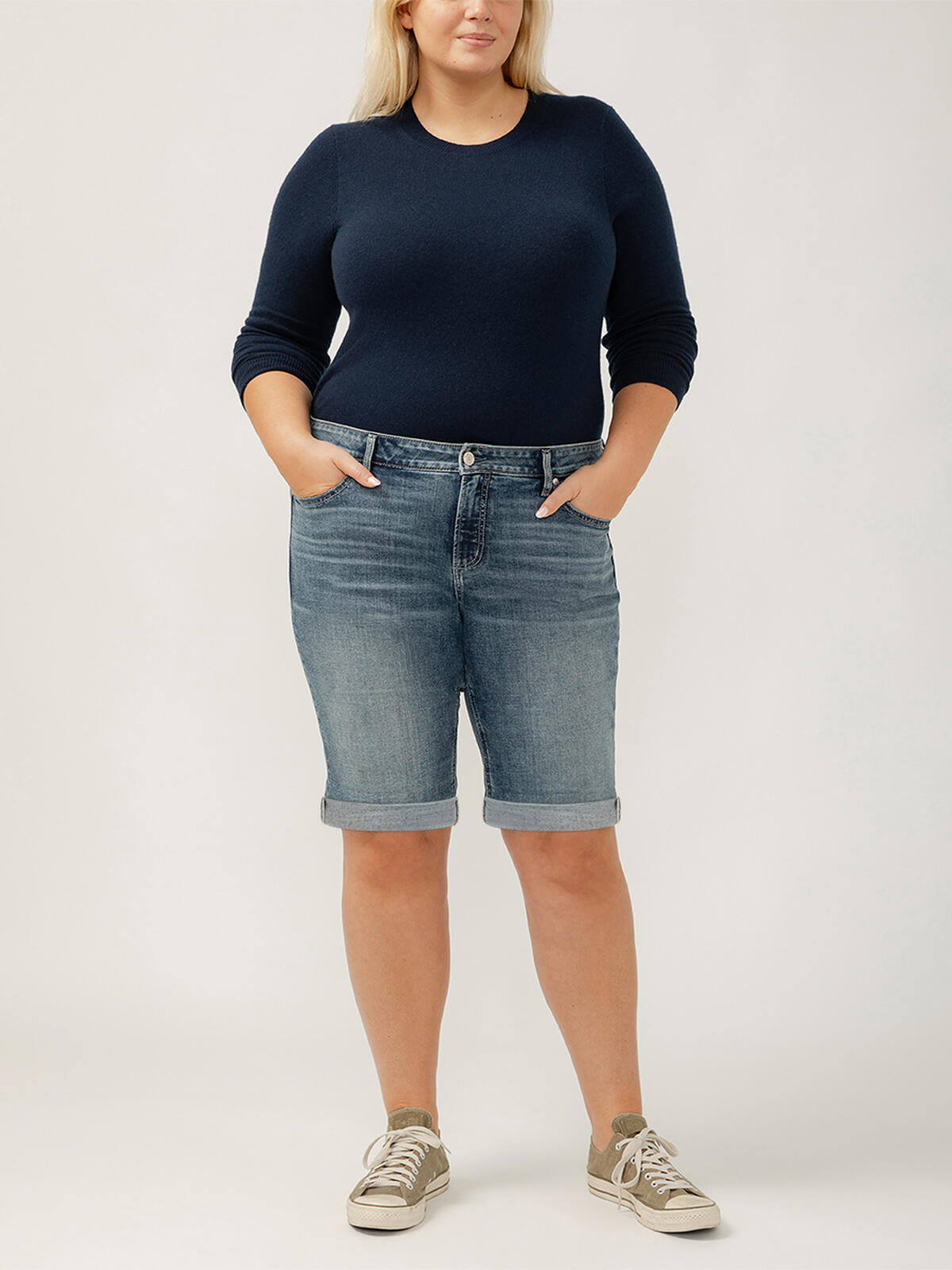 Elyse Mid Rise Luxe Stretch Bermuda Shorts Plus Size image number 0