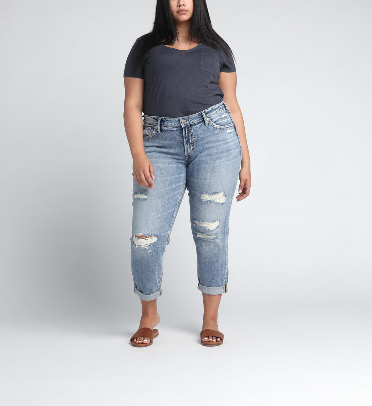 Boyfriend Mid Rise Slim Leg Jeans, , hi-res image number 3