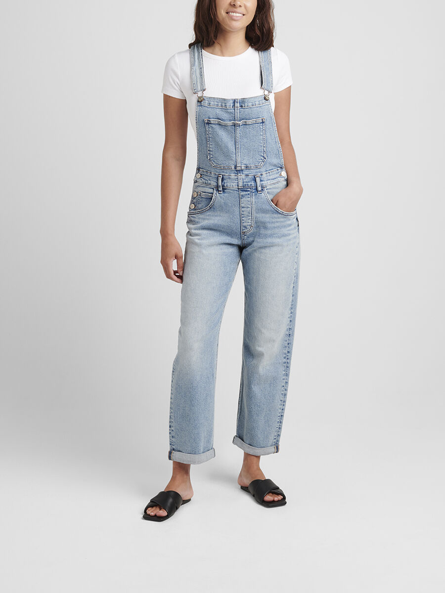 Baggy Straight Leg Overalls - Silver 