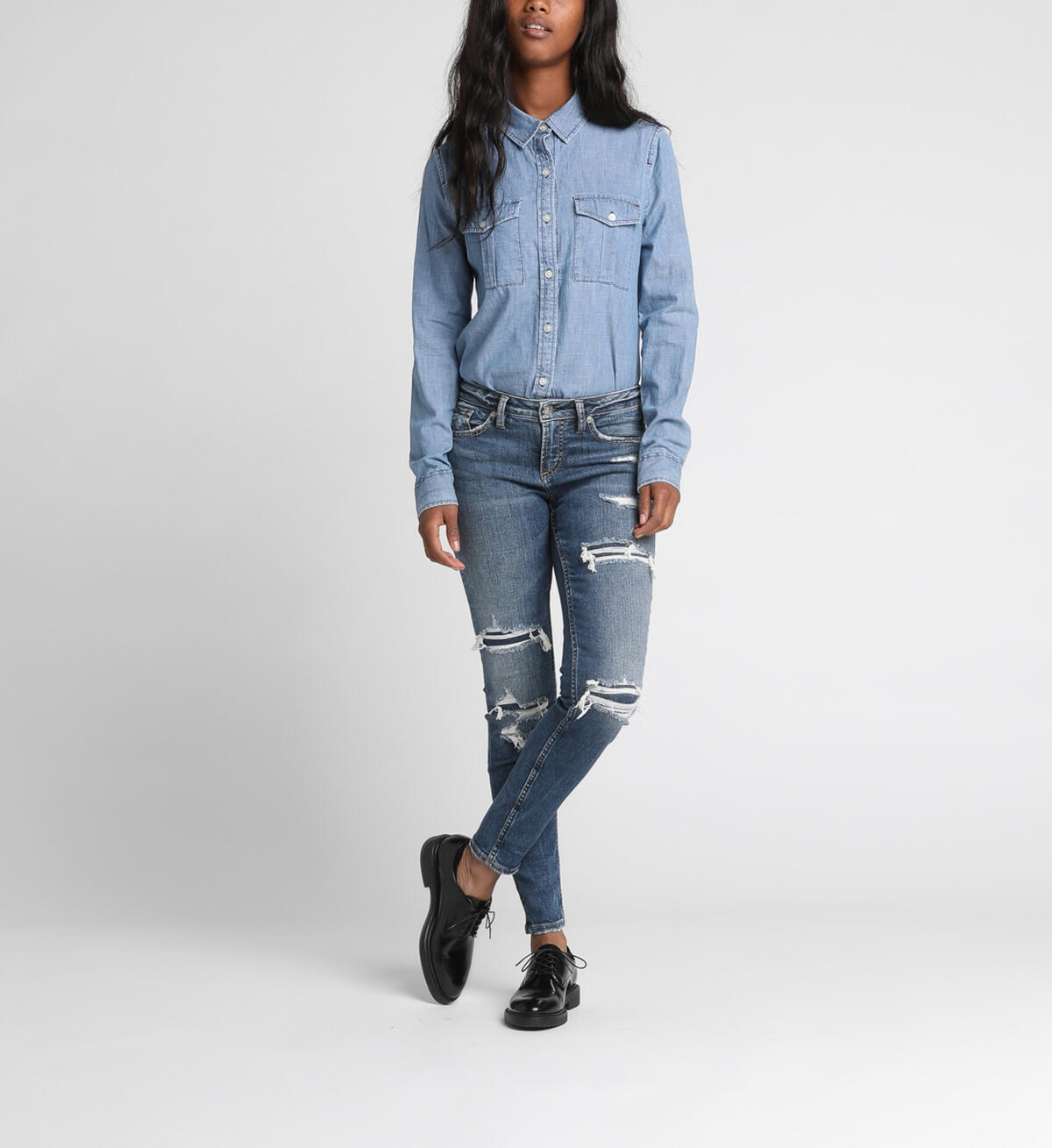 Aiko Mid-Rise Skinny Patched Jeans, , hi-res image number 0