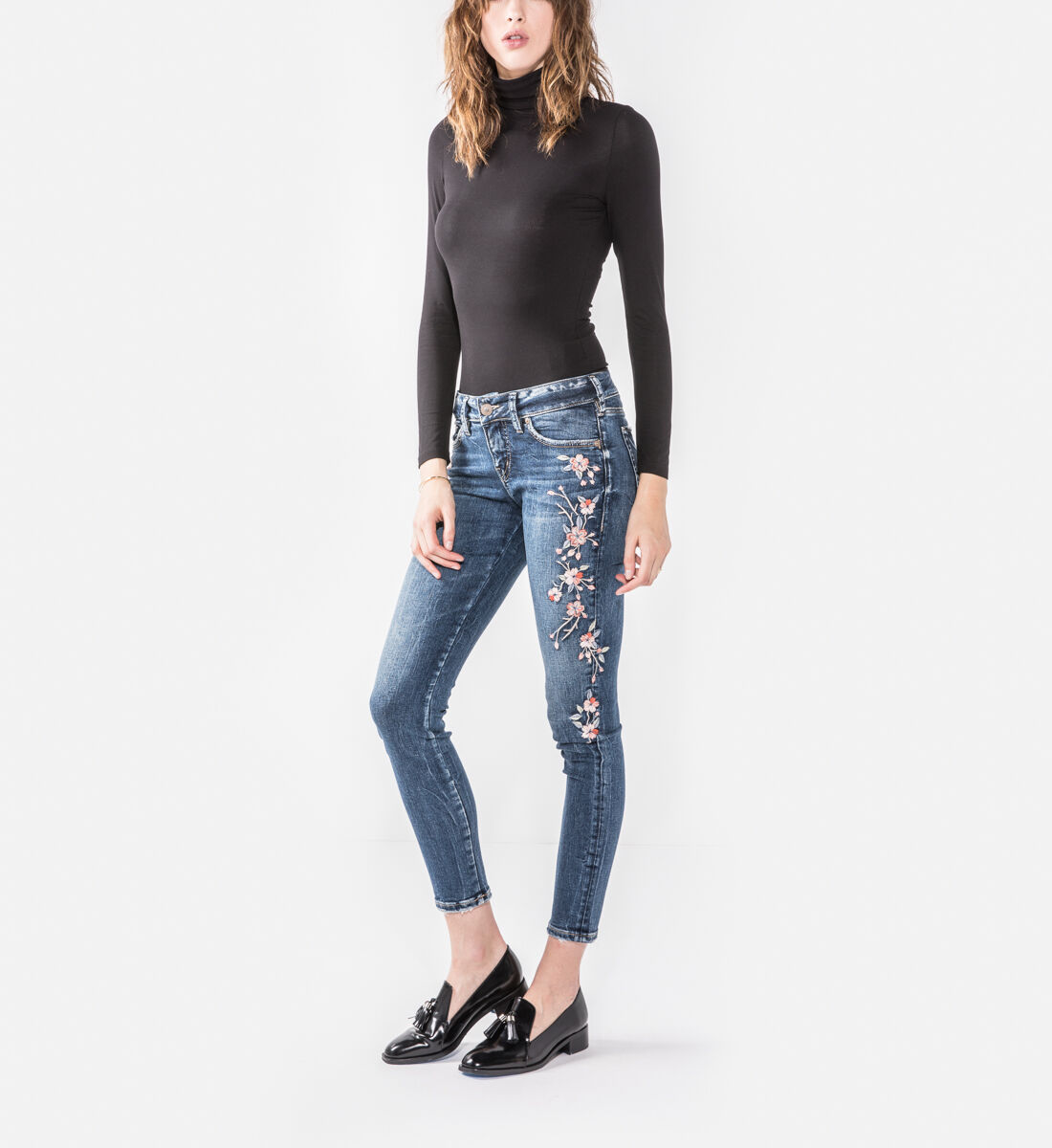 Floral embroidered skinny jeans discount