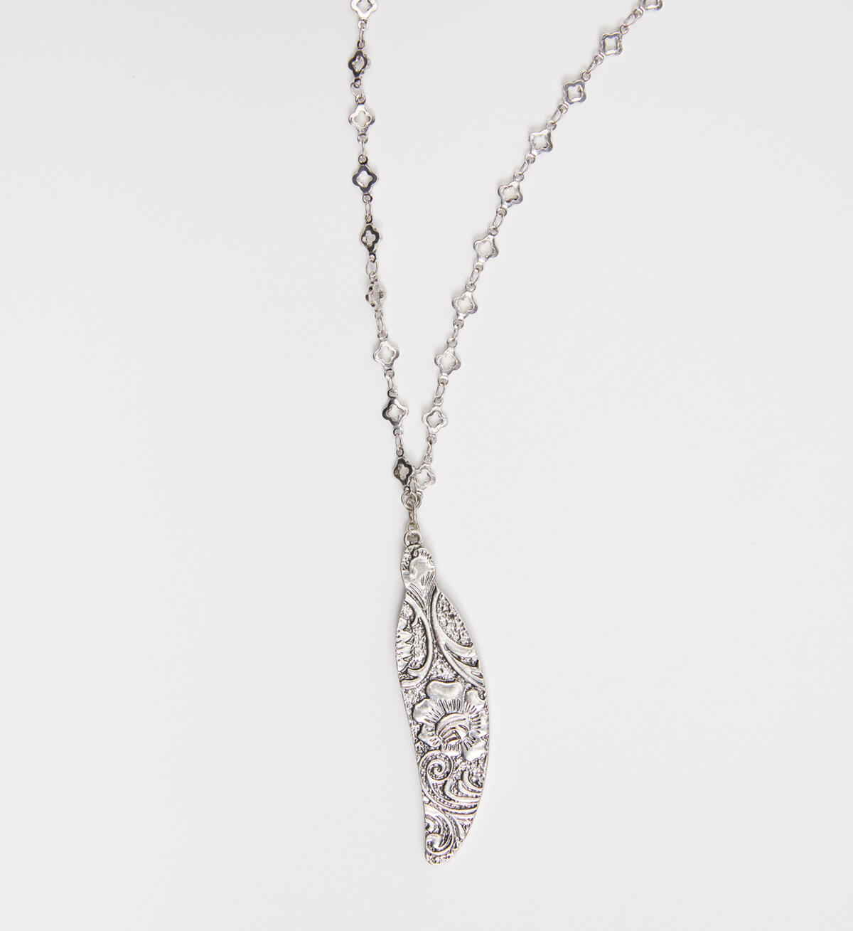 Silver-Tone Long Feather Necklace, , hi-res image number 2