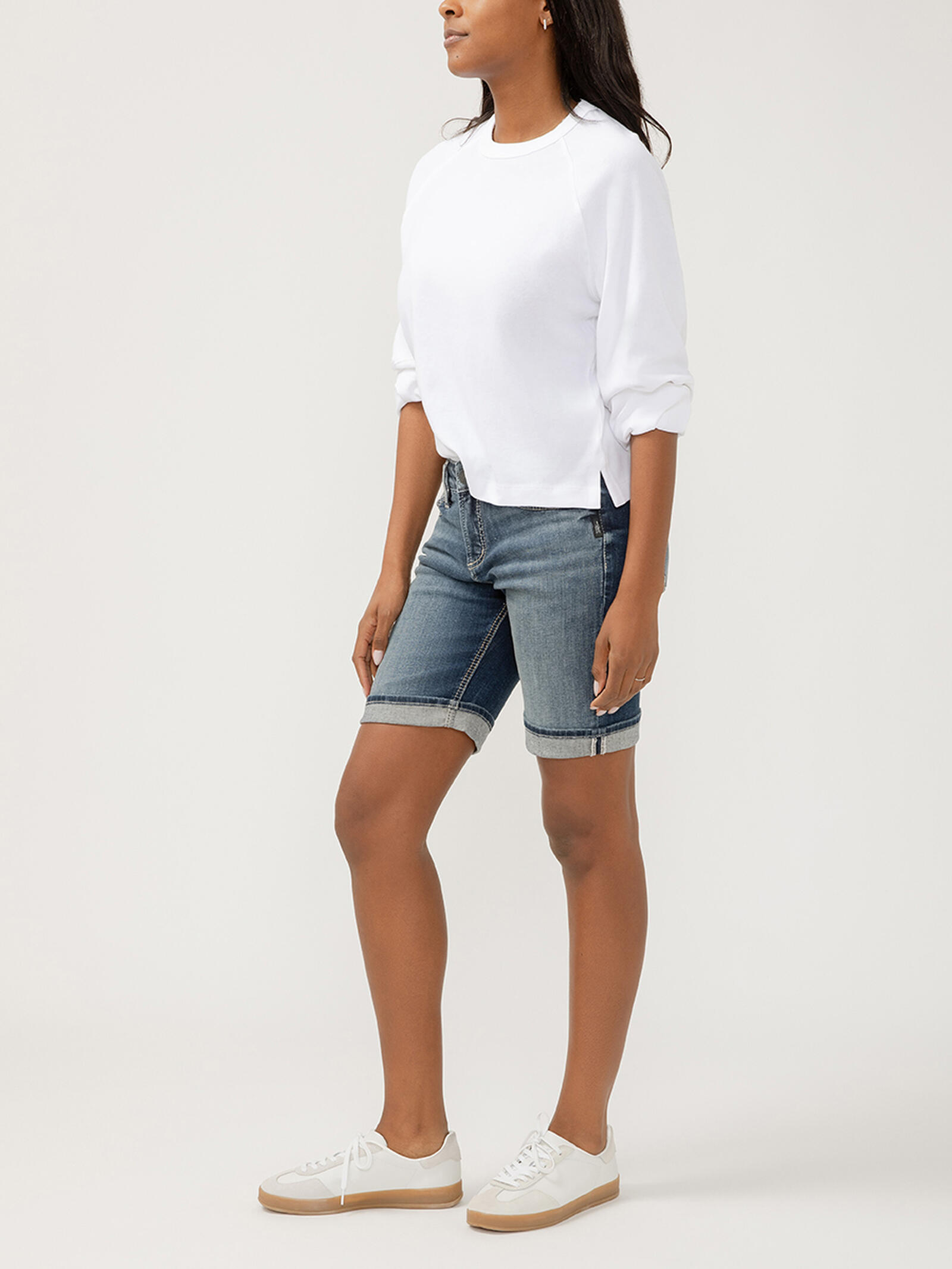 Buy Suki Mid Rise Bermuda Shorts for USD Silver Jeans