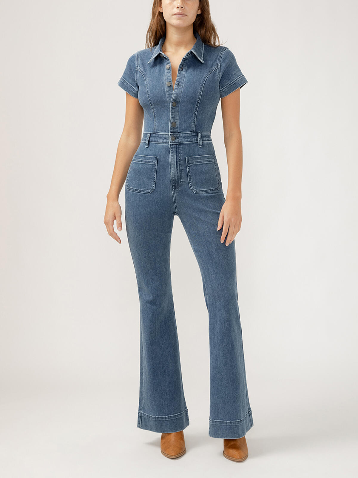 70s Flare Leg Denim Jumpsuit, , hi-res image number 0