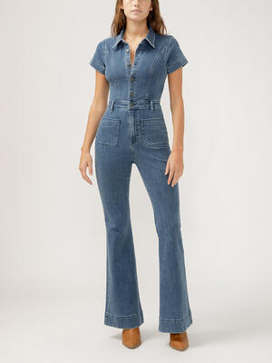 70s Flare Leg Denim Jumpsuit