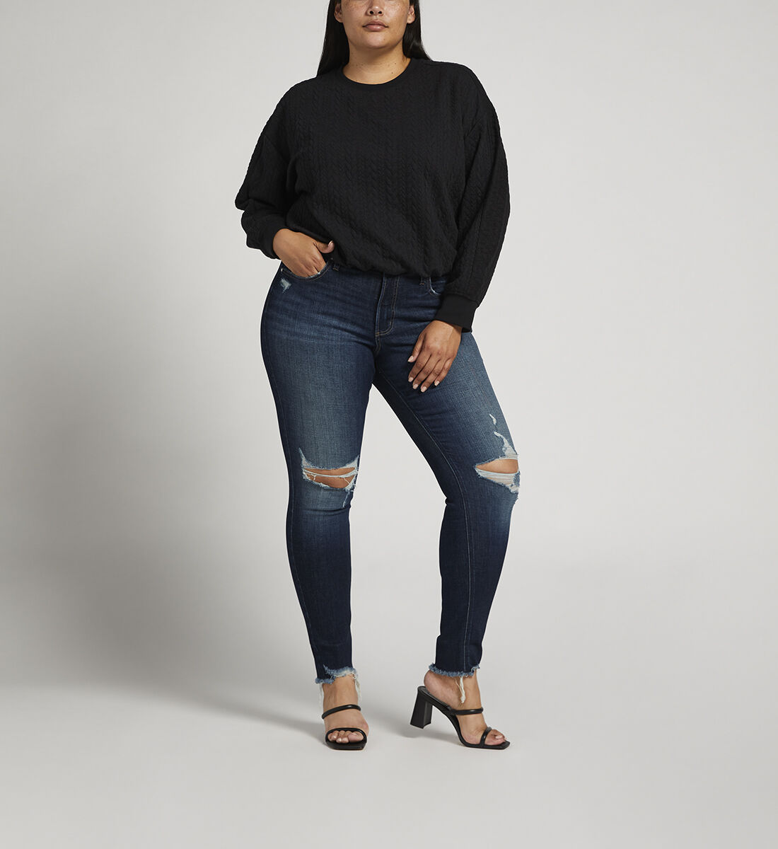 Plus size black skinny jeans with rips 2025
