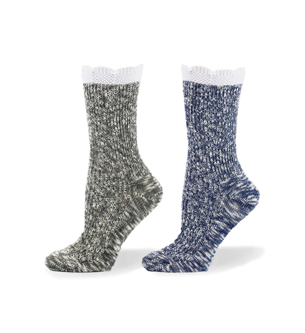 Scallop Slub Mid-Calf Socks, Light Denim, hi-res image number 0}