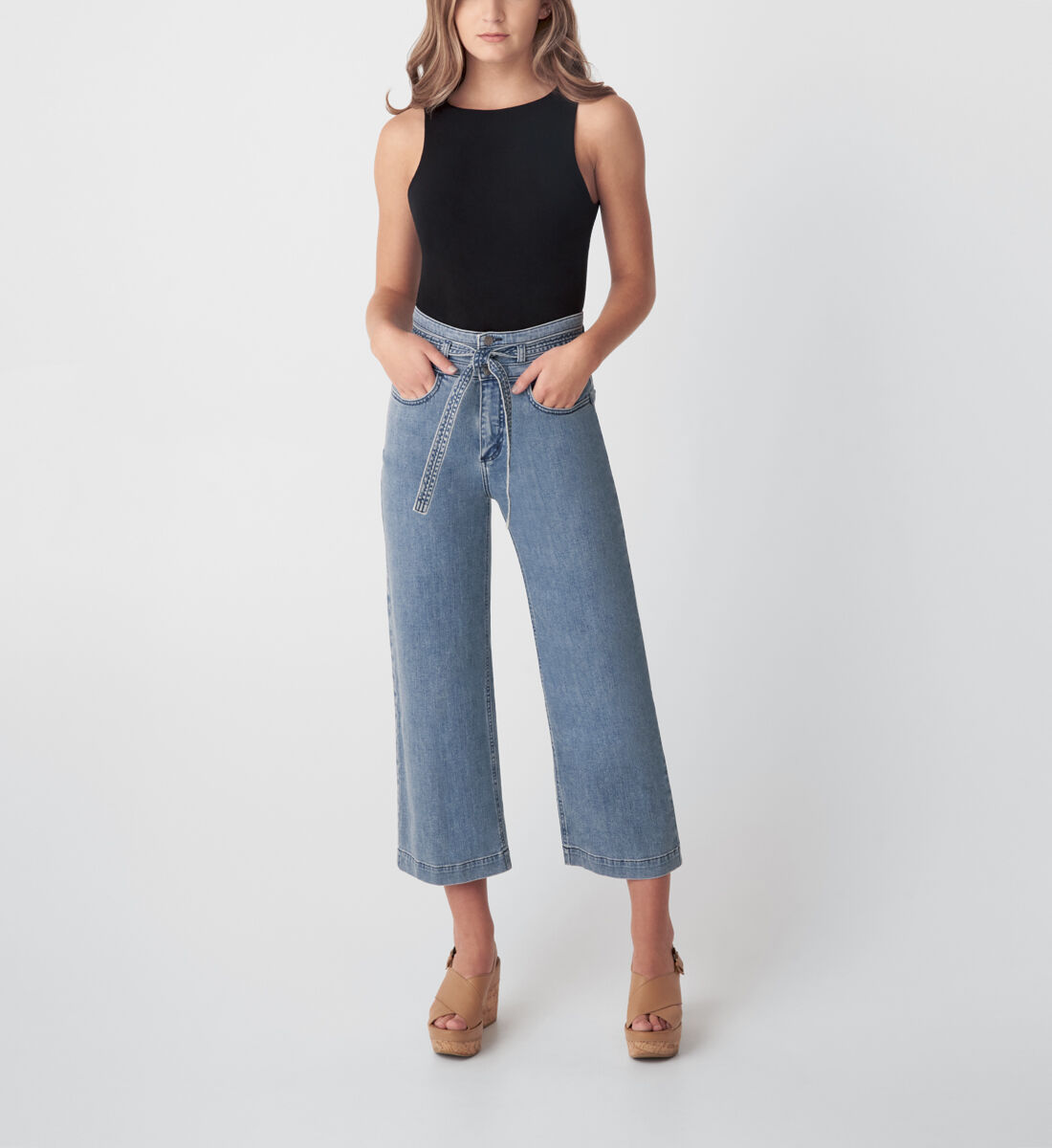 Buy Belted High Rise Wide Leg Crop Jeans for USD 84.00 Silver Jeans US New