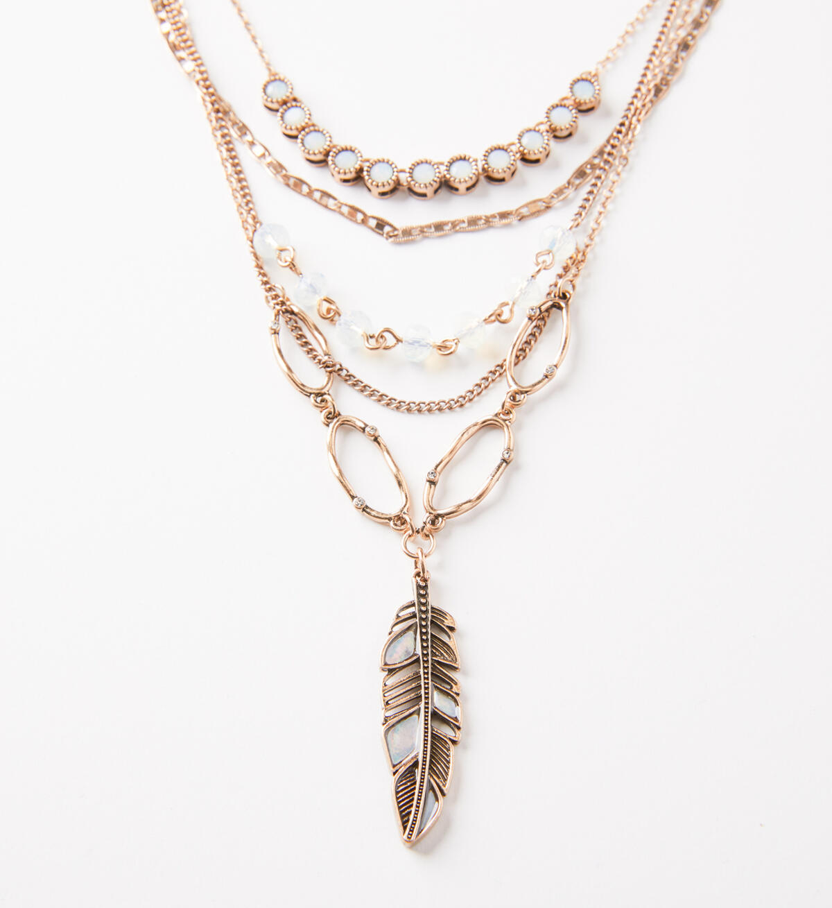 Gold-Tone Layered Feather Necklace, , hi-res image number 1