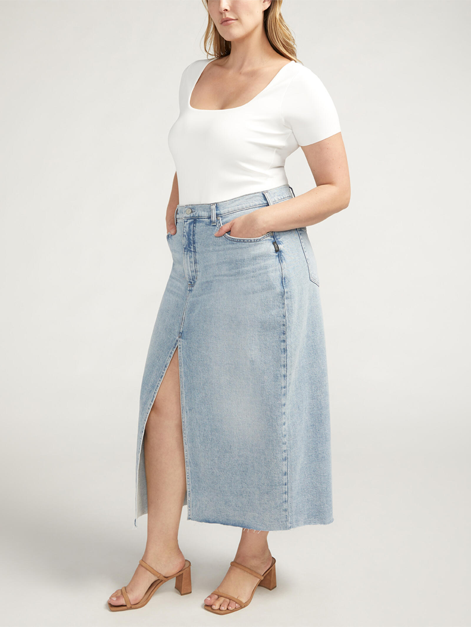 Front-Slit Midi Jean Skirt Plus Size