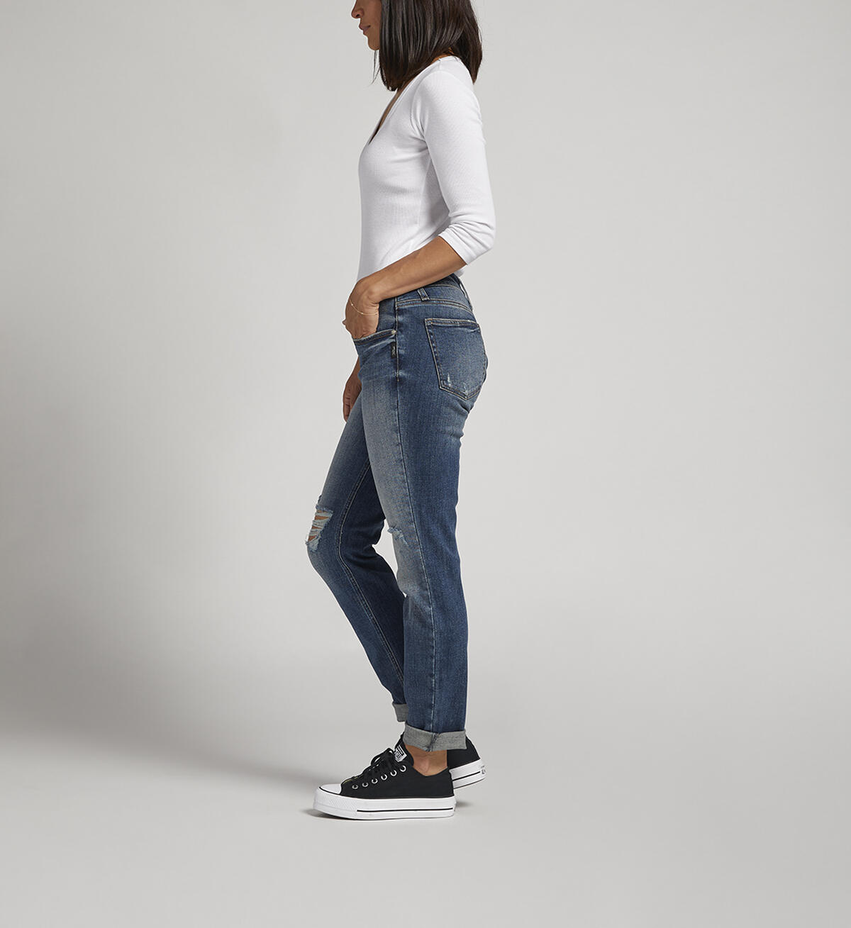 Boyfriend Mid Rise Slim Leg Jeans, Indigo, hi-res image number 2