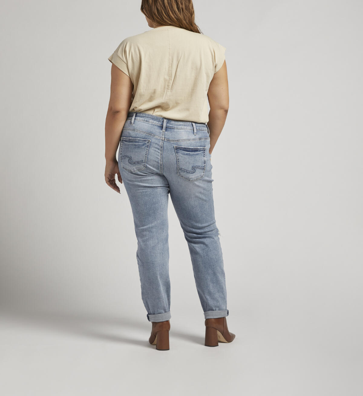 Boyfriend Mid Rise Slim Leg Jeans Plus Size, , hi-res image number 1