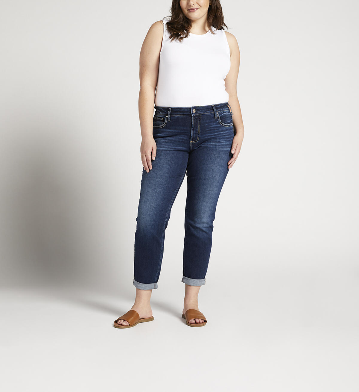 Boyfriend Mid Rise Slim Leg Jeans Plus Size, , hi-res image number 0