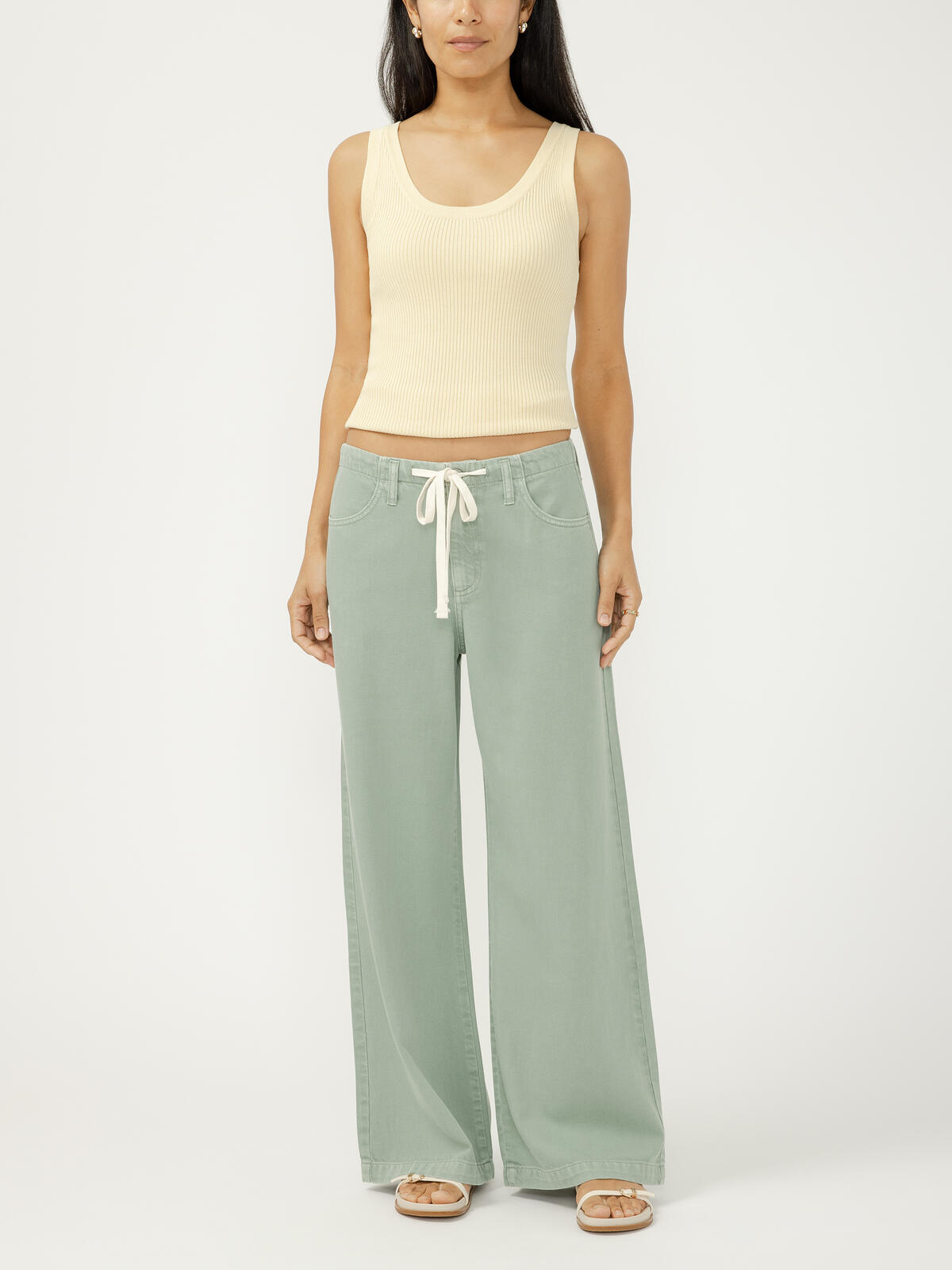 Wide Leg Drawstring Beach Jeans image number 0