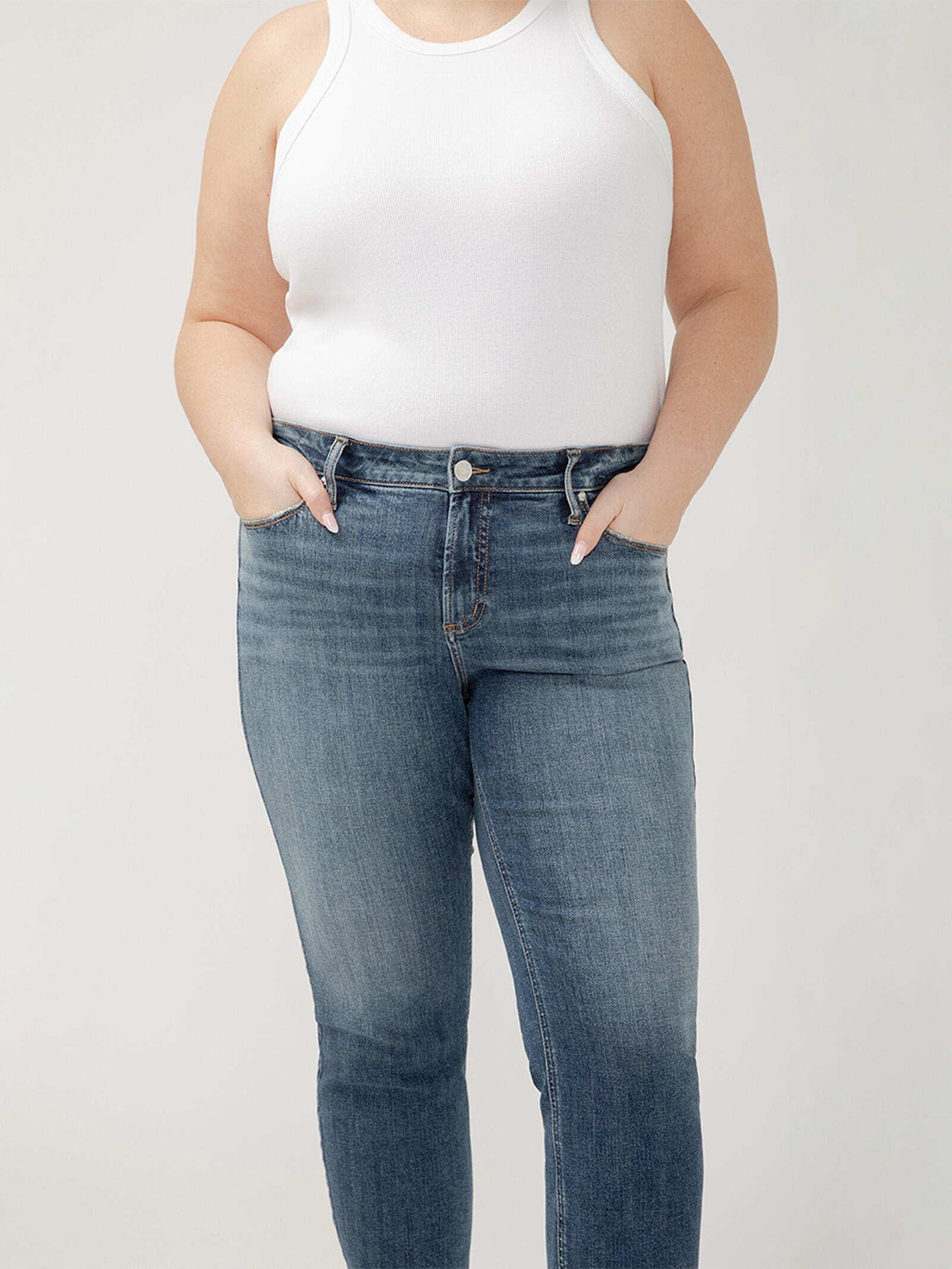 Buy Elyse Mid Rise Straight Leg Ankle Jeans Plus Size for USD
