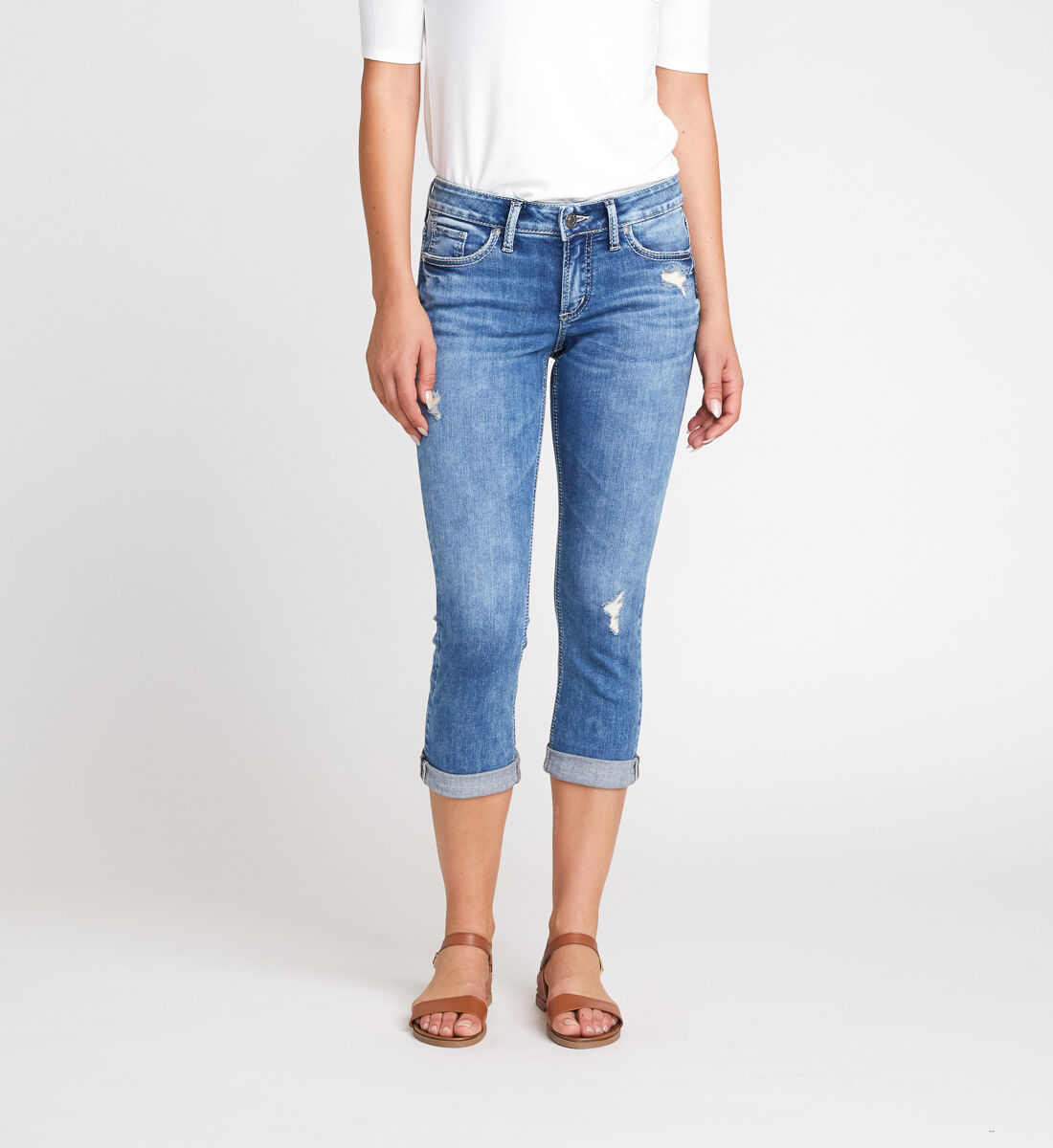 womens white jean capris