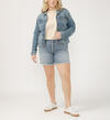 Notched Crop Jean Jacket Plus Size, , hi-res image number 0