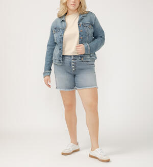 Notched Crop Jean Jacket Plus Size