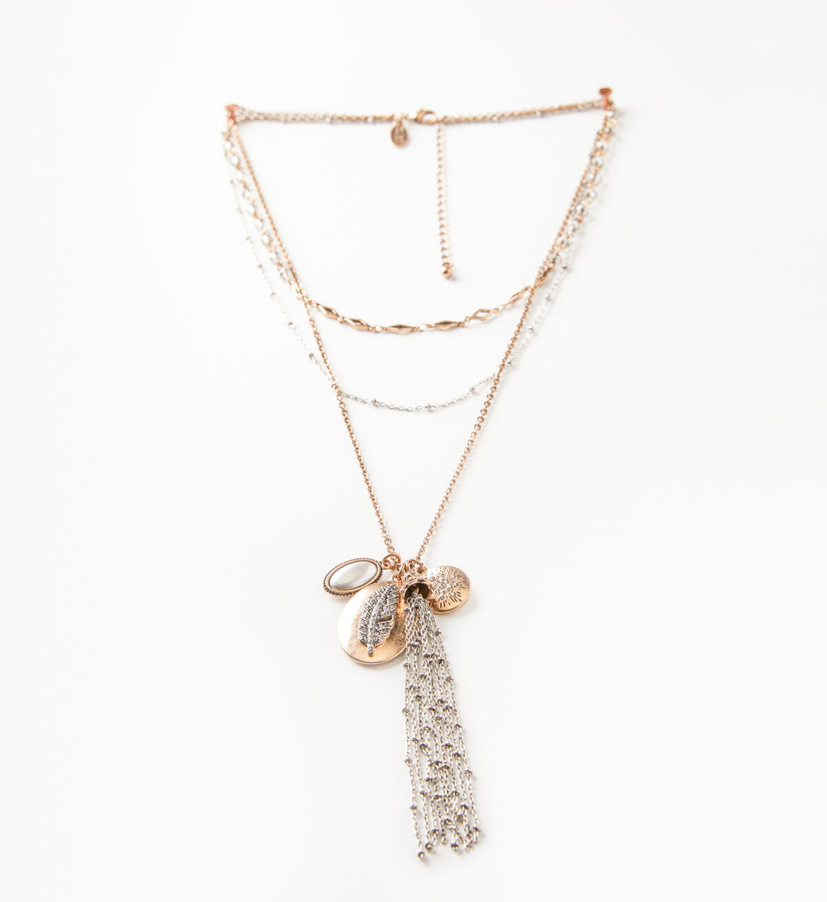Mixed-Metal Layered Tassel Necklace, , hi-res image number 0