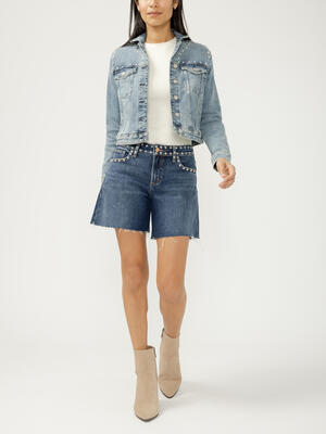 Notched Crop Jean Jacket