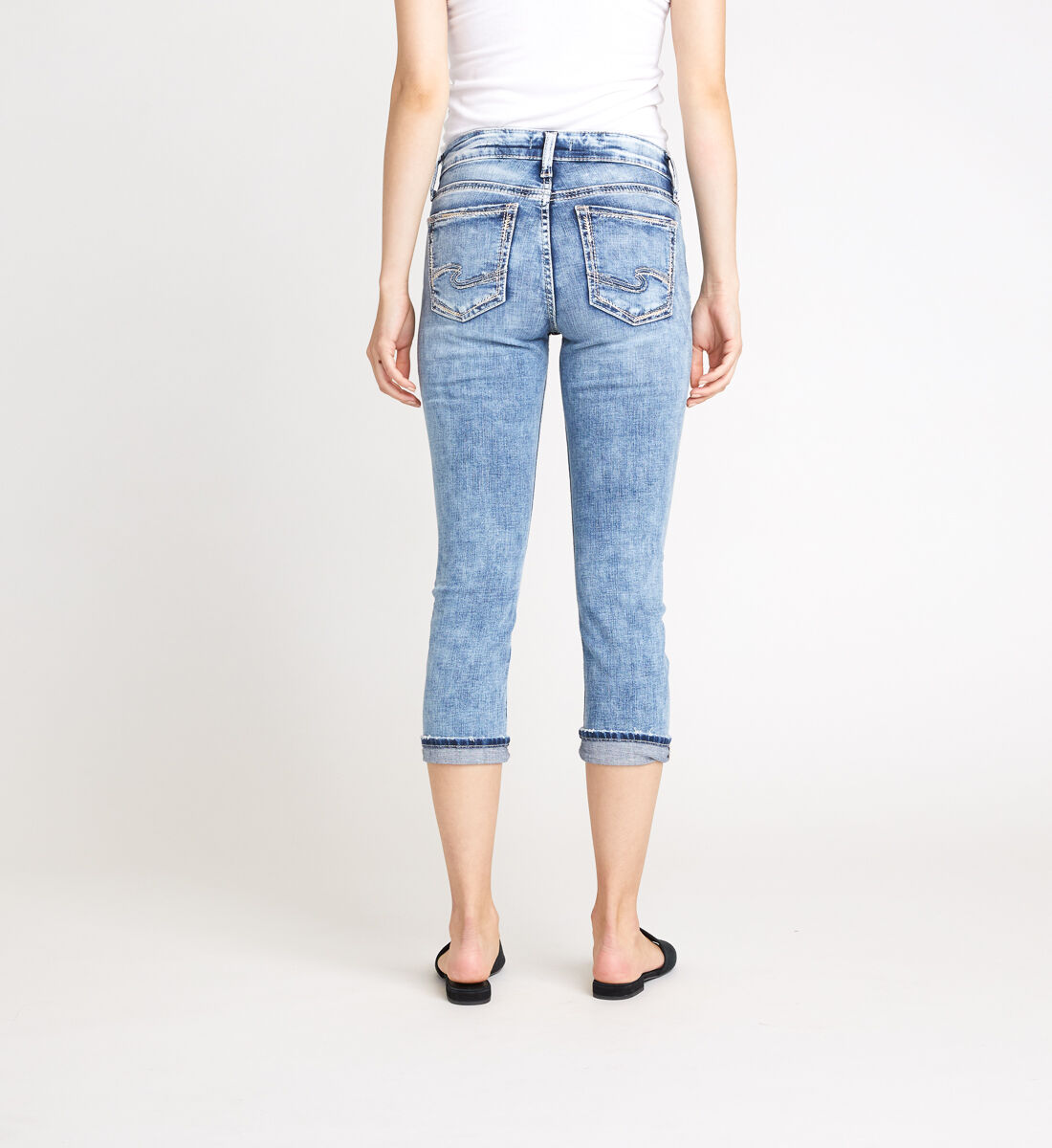 womens black denim capris