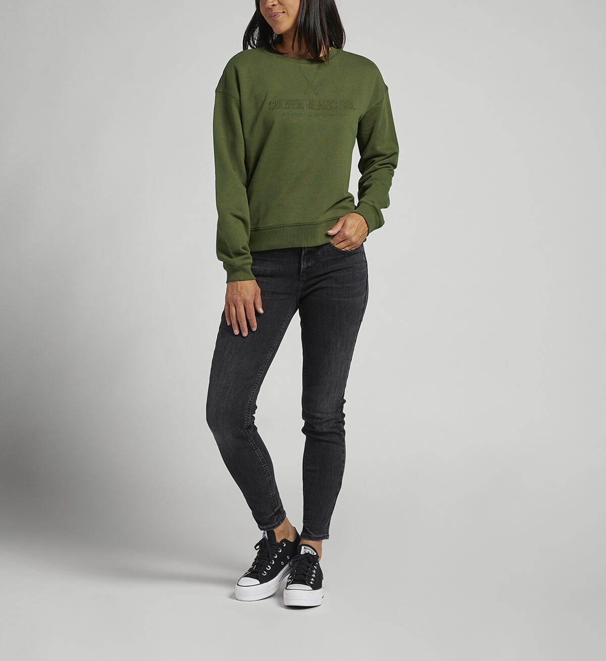 Womens Crewneck Sweatshirt, Olive, hi-res image number 0