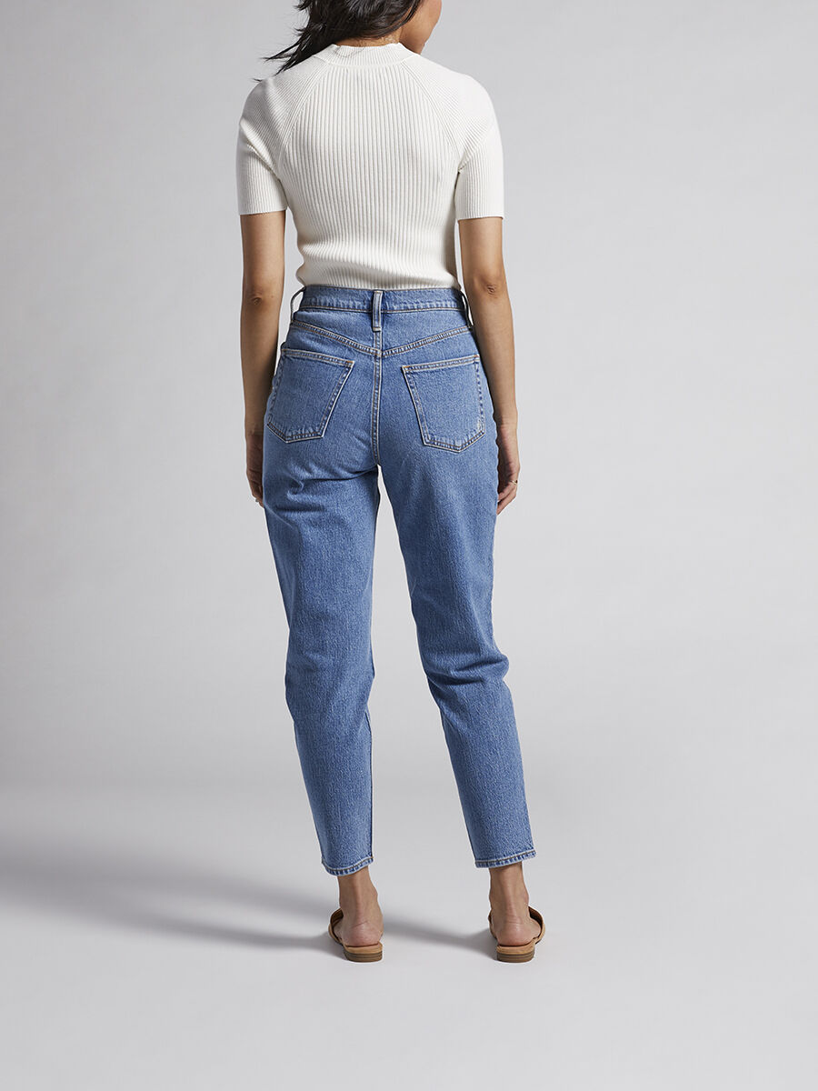 Buy High Rise Tapered Leg Mom Jean for USD 84.00 | Silver