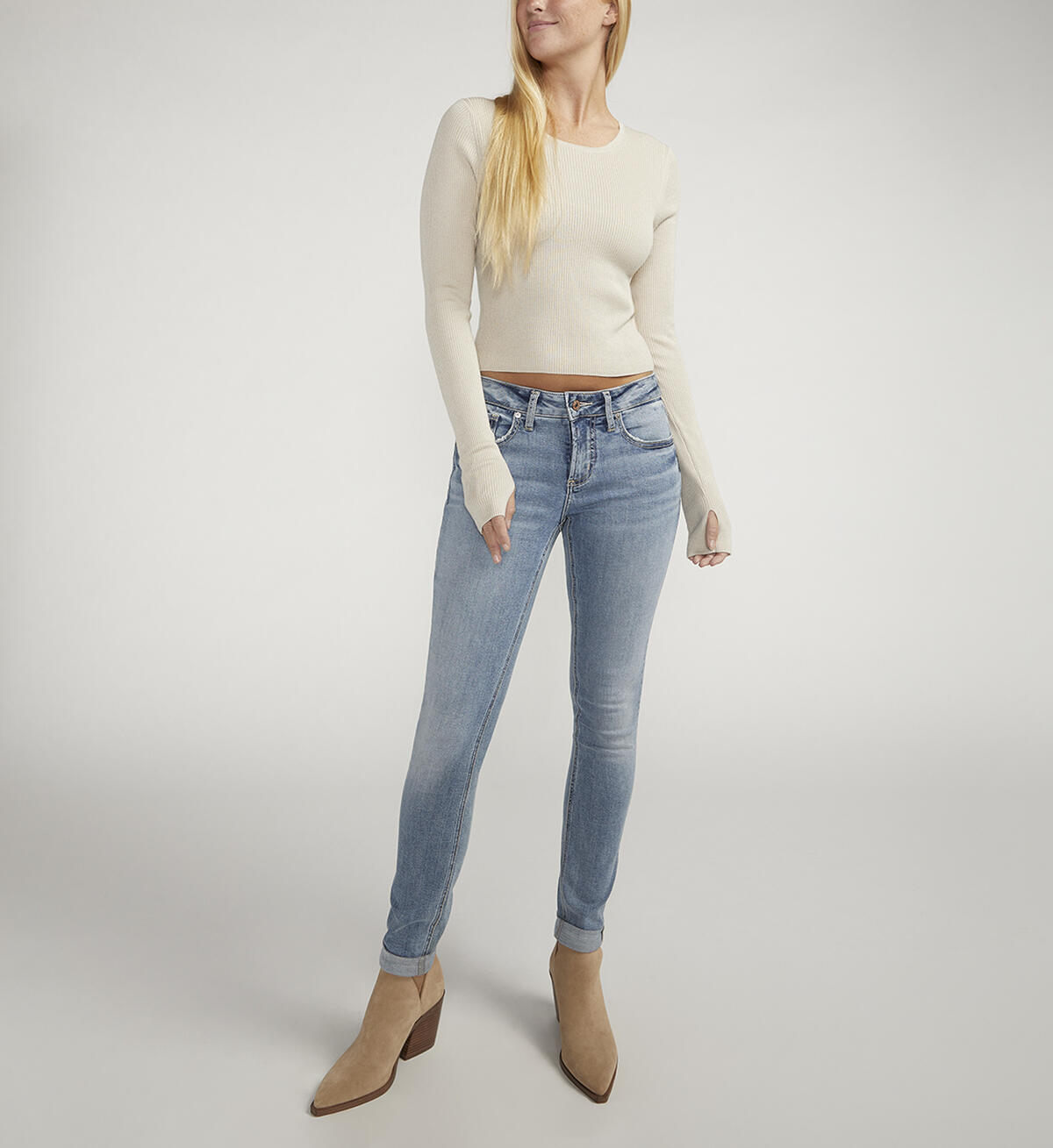 Girlfriend Mid Rise Slim Leg Jeans, , hi-res image number 0