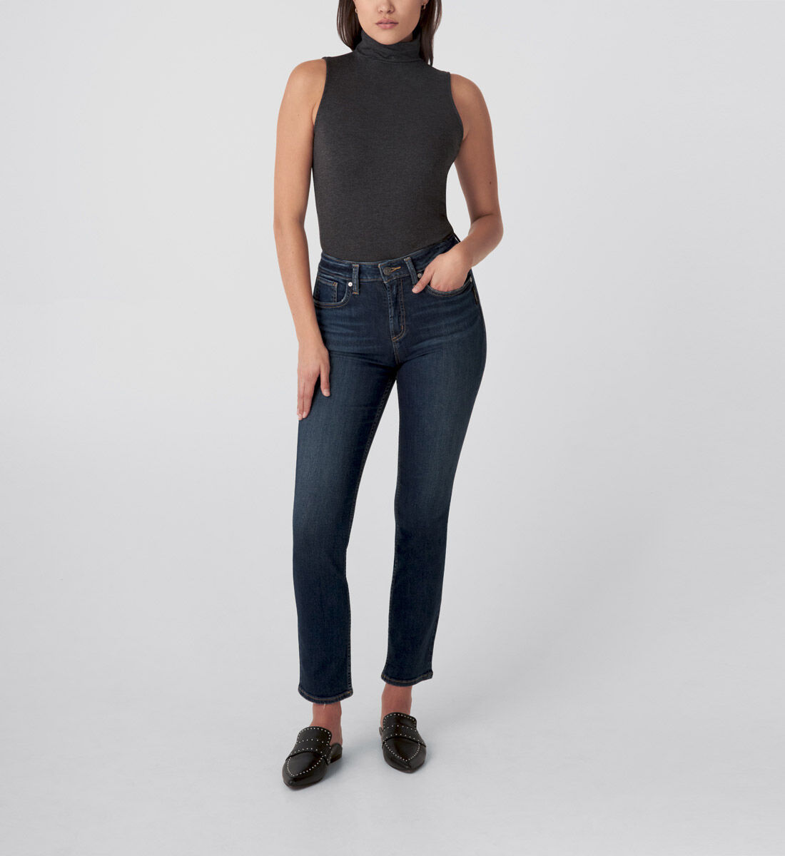 Buy Avery High Rise Straight Leg Jeans for USD 41.00 | Silver