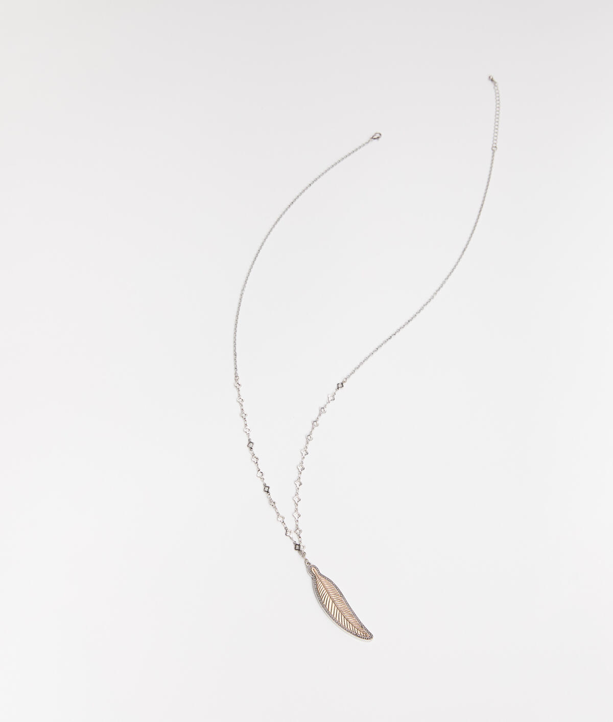 Silver-Tone Long Feather Necklace, , hi-res image number 0
