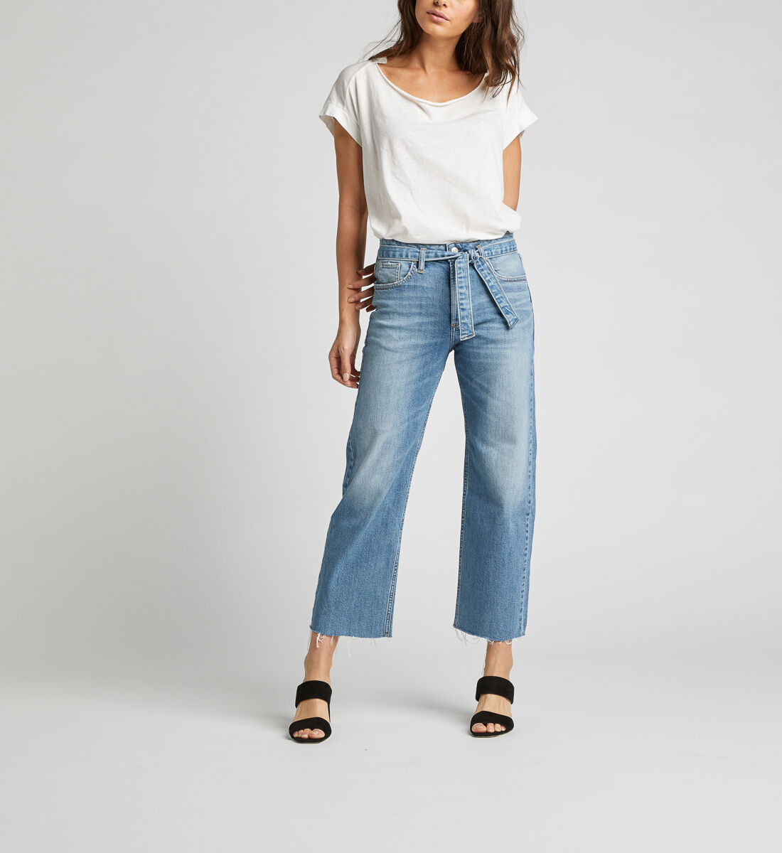 Wide leg jeans sale with tie waist