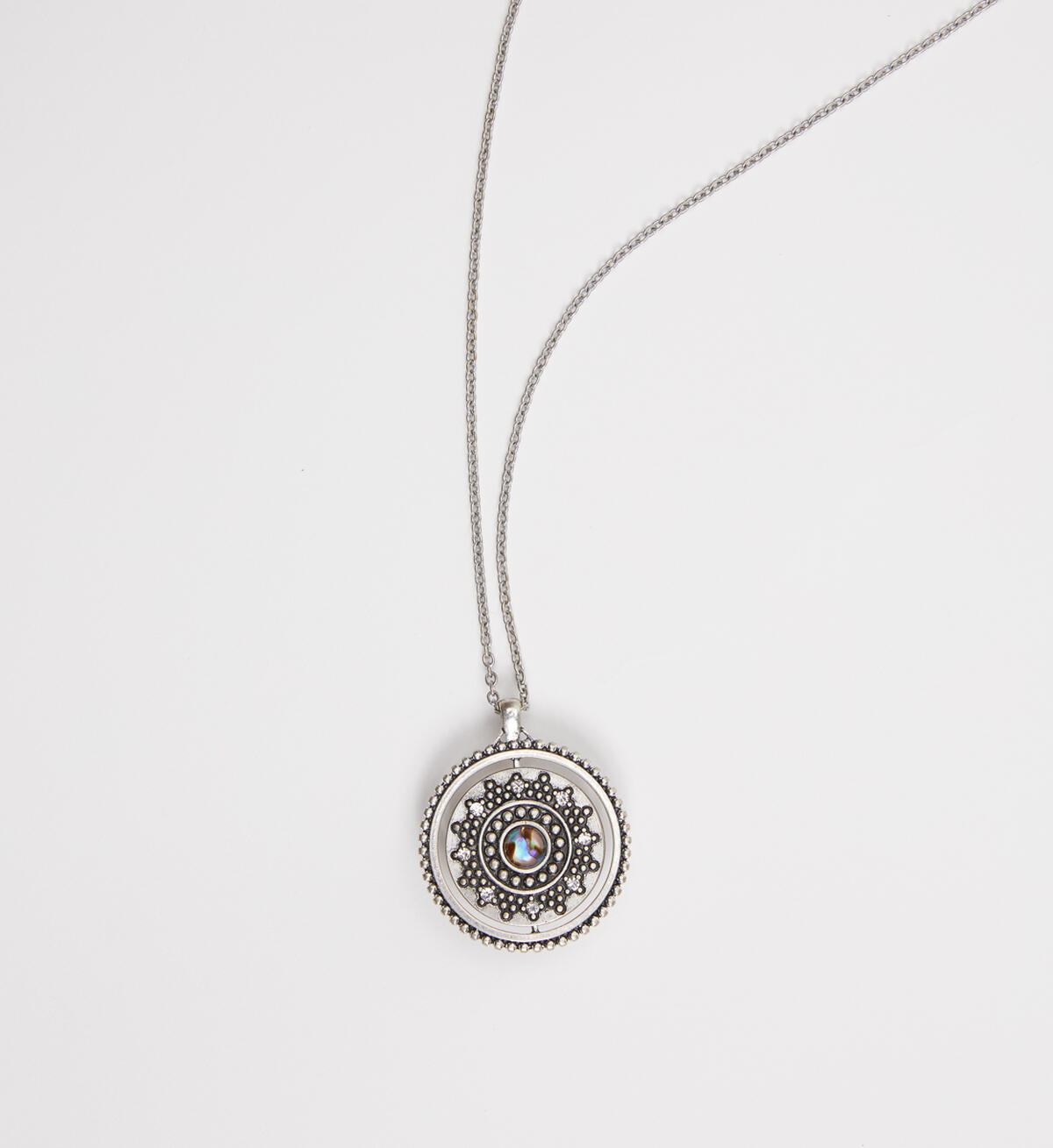 Silver-Tone Spinner Pendant Necklace, Silver, hi-res image number 2
