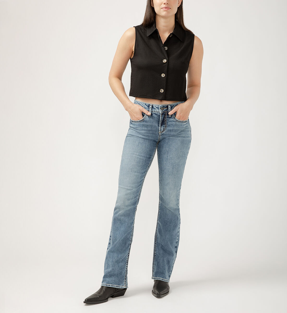 Buy Suki Mid Rise Slim Bootcut Jeans for USD 88.00 | Silver