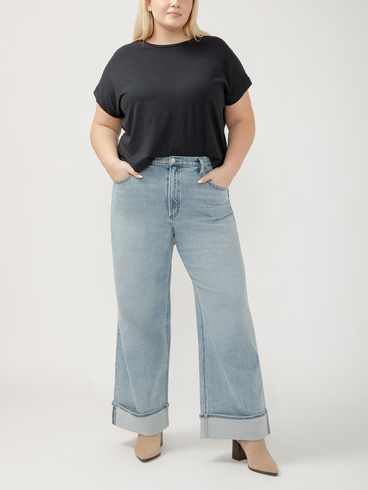 Highly Desirable High Rise Wide Leg Jeans Plus Size, , hi-res image number 0