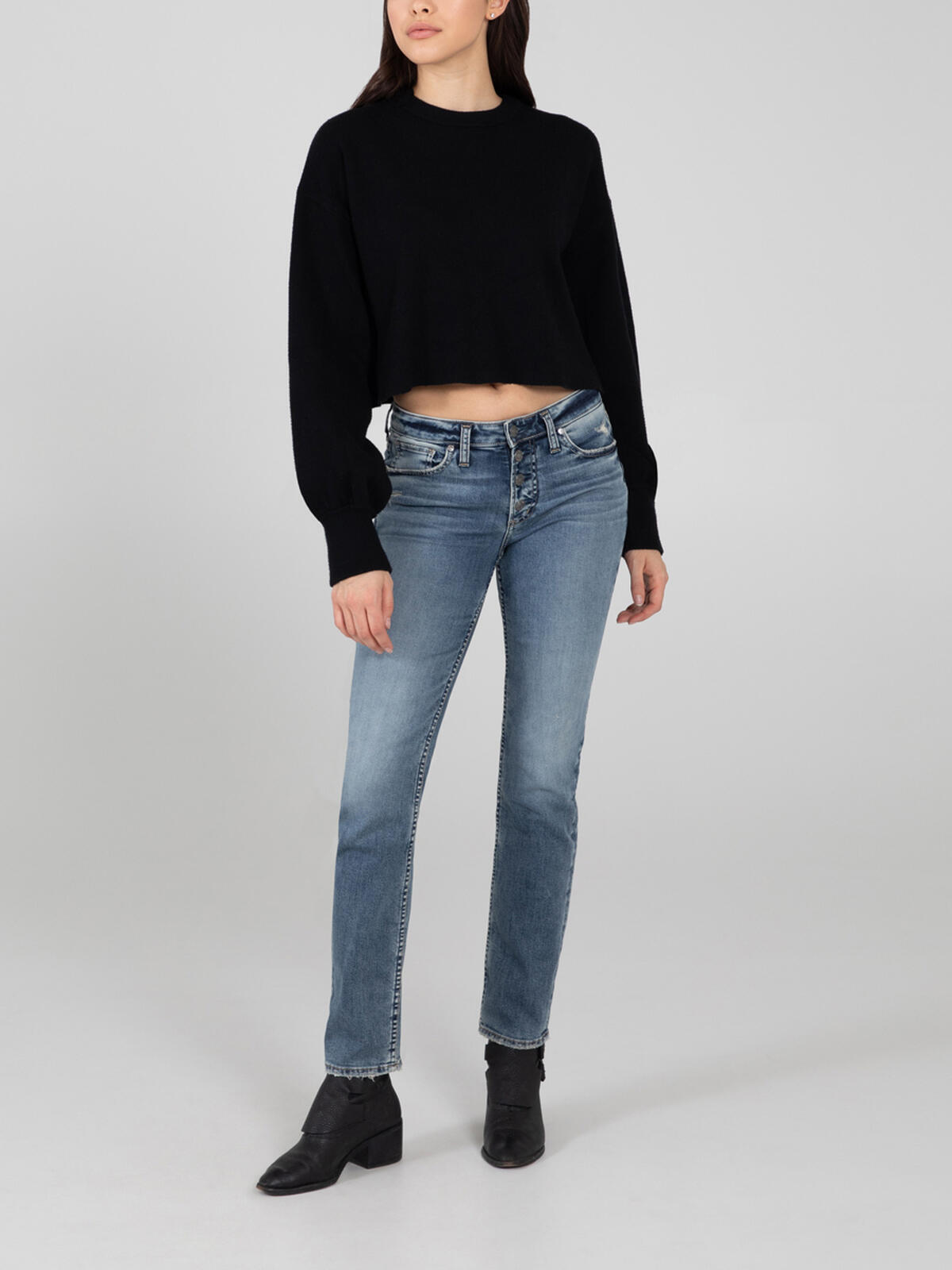 Mid-Rise Waist Straight Jeans with Pockets