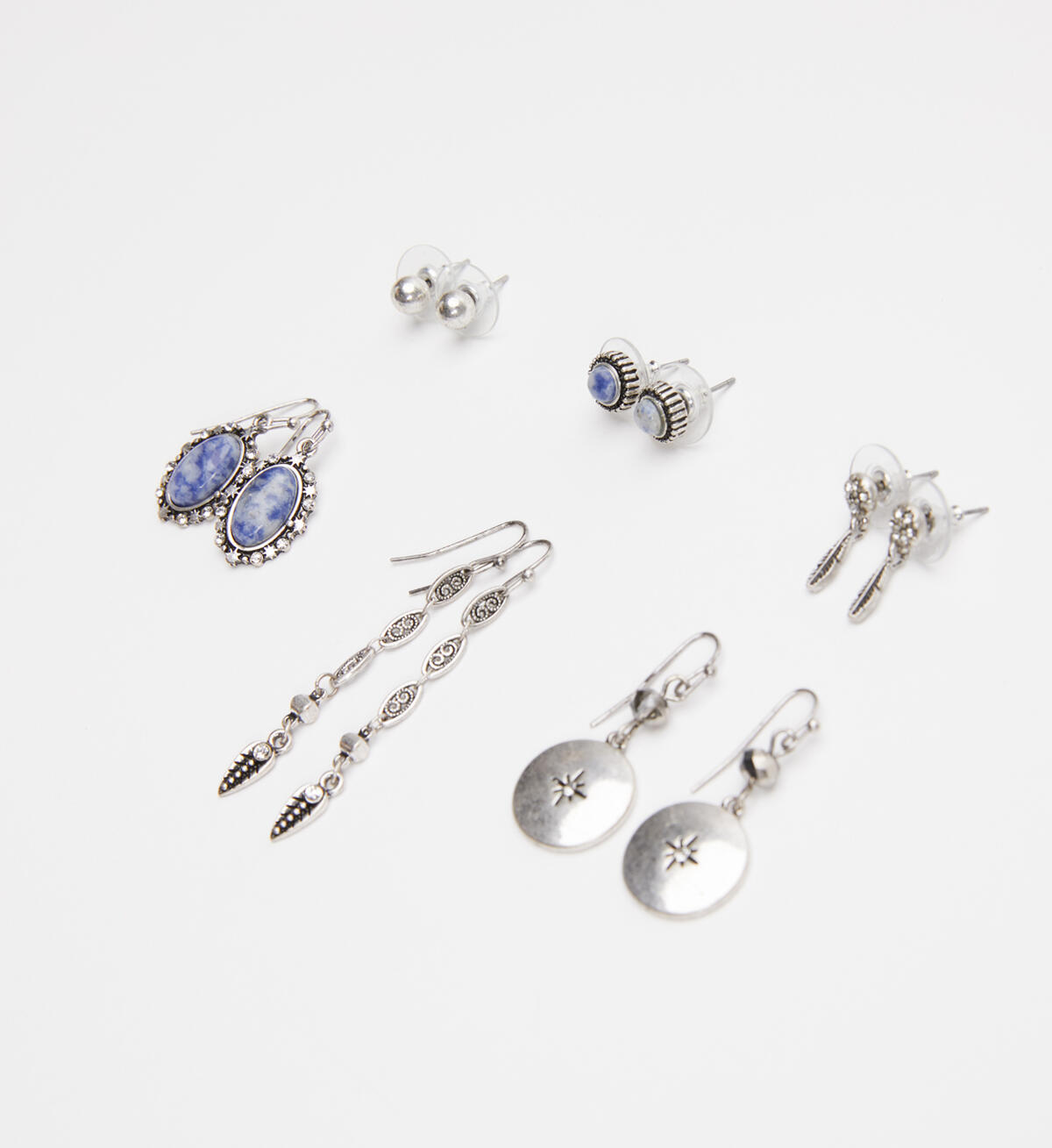 Silver-Tone and Blue Earring Set, , hi-res image number 1