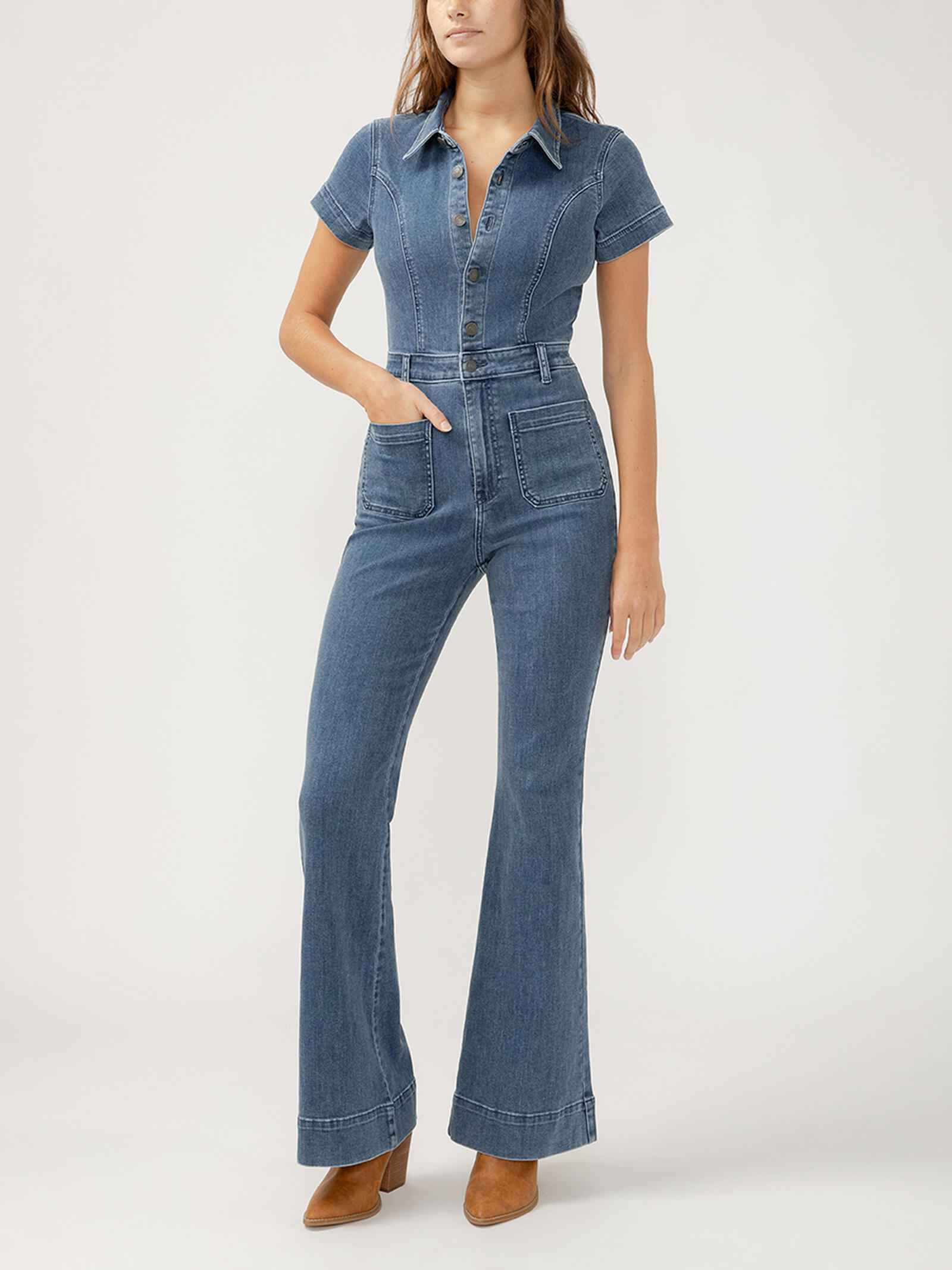 Buy 70s Flare Leg Denim Jumpsuit for USD Silver Jeans - Main Image