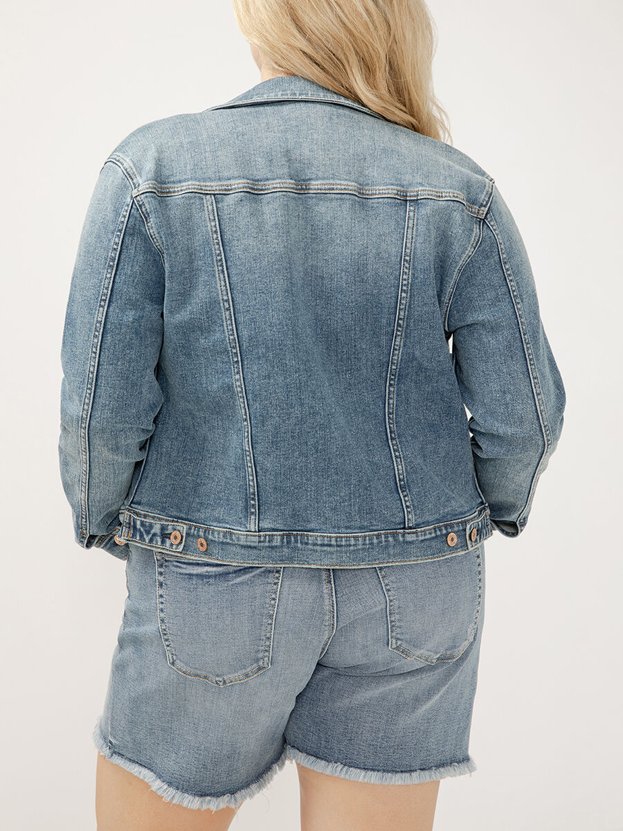 Buy Notched Crop Jean Jacket Plus Size for USD 54.00