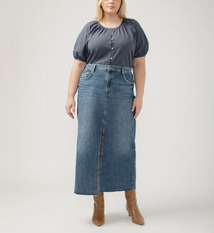 Front-Slit Maxi Jean Skirt Plus Size