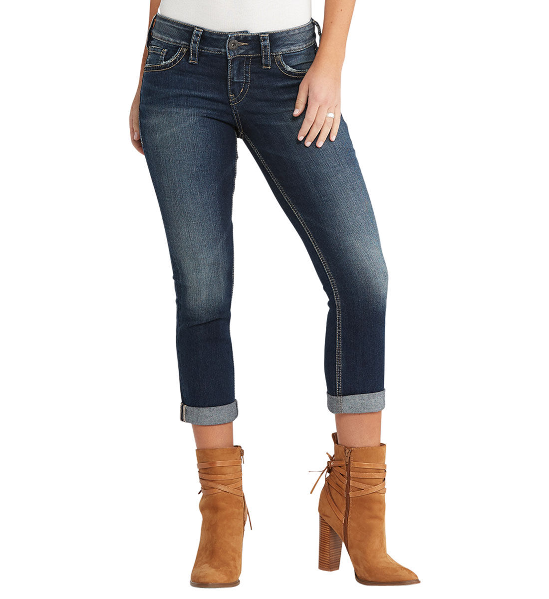 Dark wash capri jeans sales