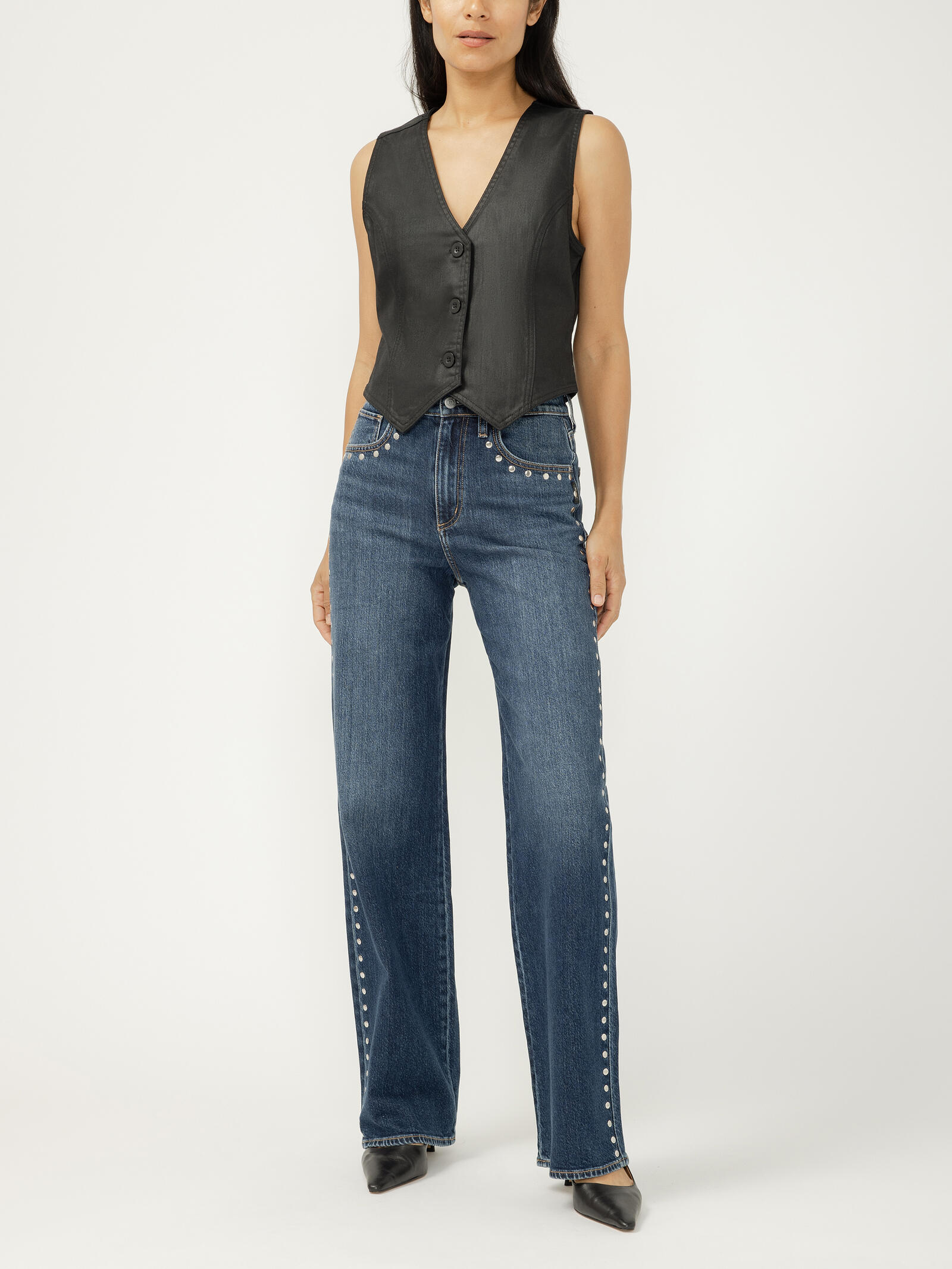 Buy Highly Desirable High Rise Studded Trouser Leg Jeans for USD 