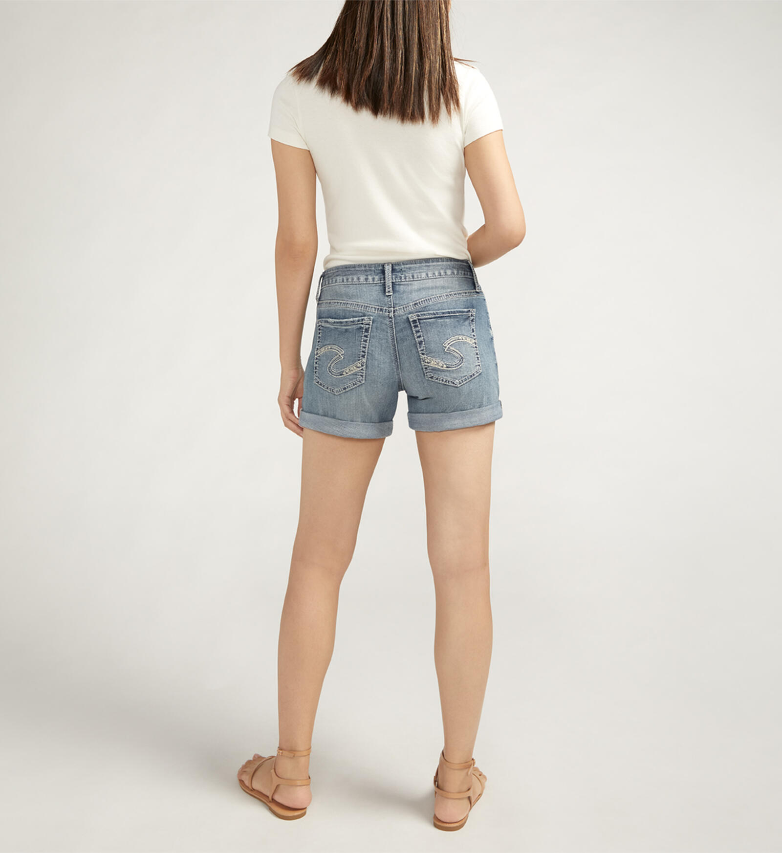 Buy Boyfriend Mid Rise Luxe Stretch Shorts for USD 48.00 | Silver 